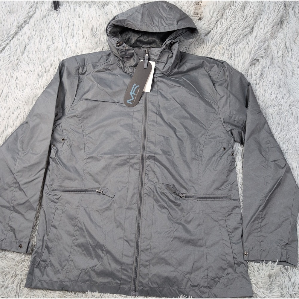Mack Russo Jacket Womens XL Gray Rain Coat Hood Gorpcore Pockets Zip Up NWT
